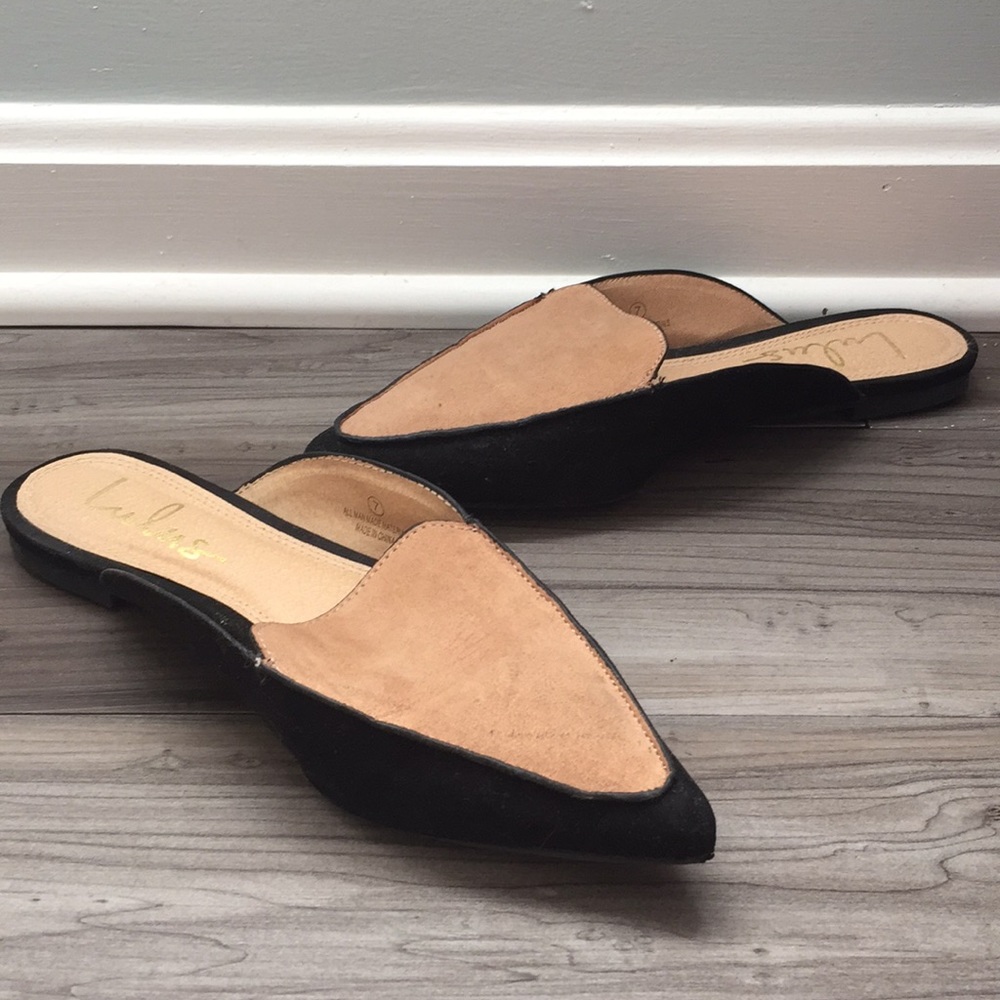 Lulu’s Camel & Black Suede Mule Slides size 7